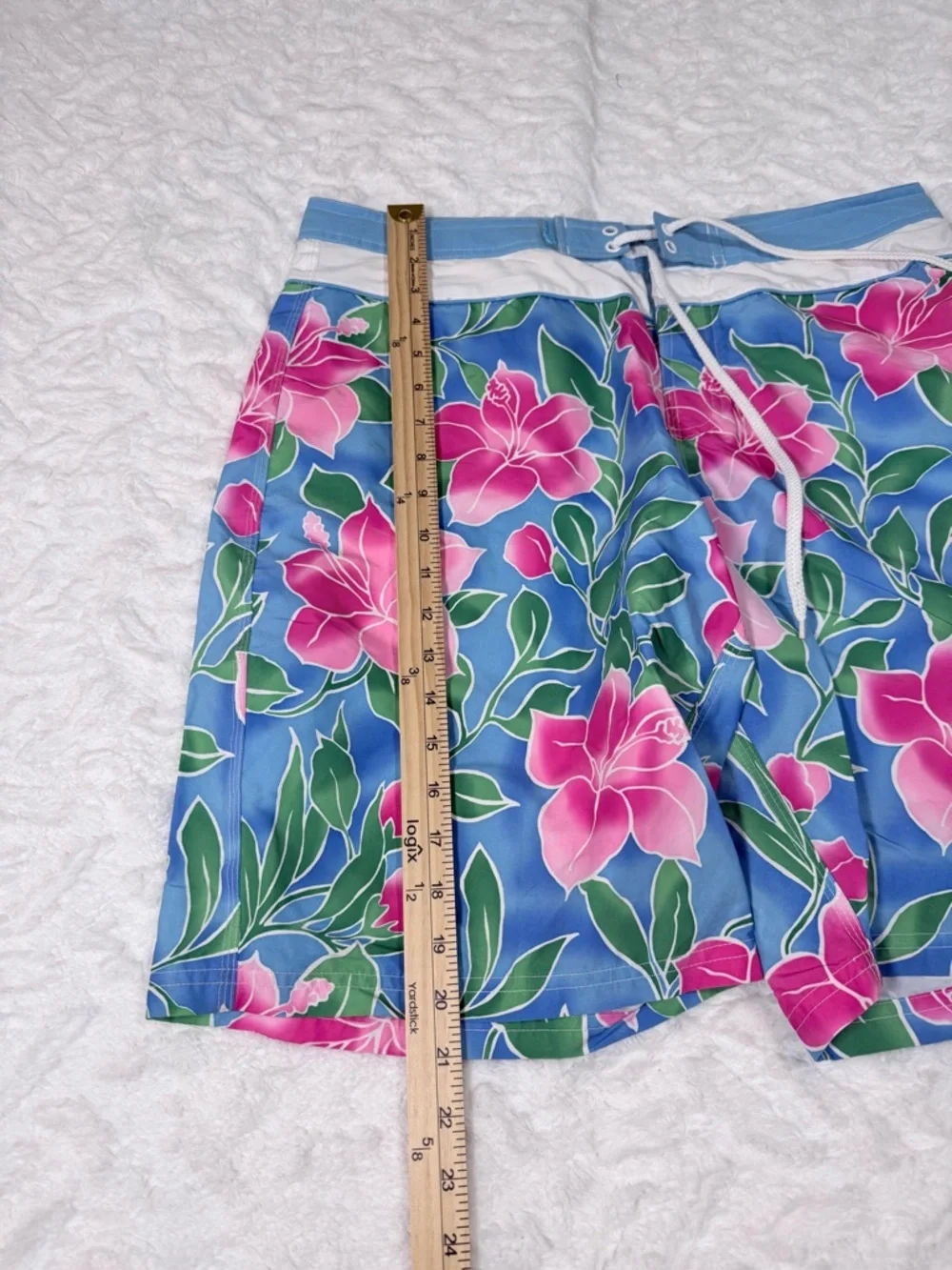 Women’s Blue Floral Swim Board Shorts with Pink Flowers- Size 13 - EUC